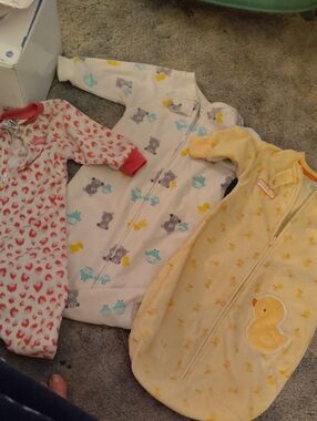 Carter's Cream Sleep Sack with Yellow Duck Accents and Orange Trim Baby 0/9m